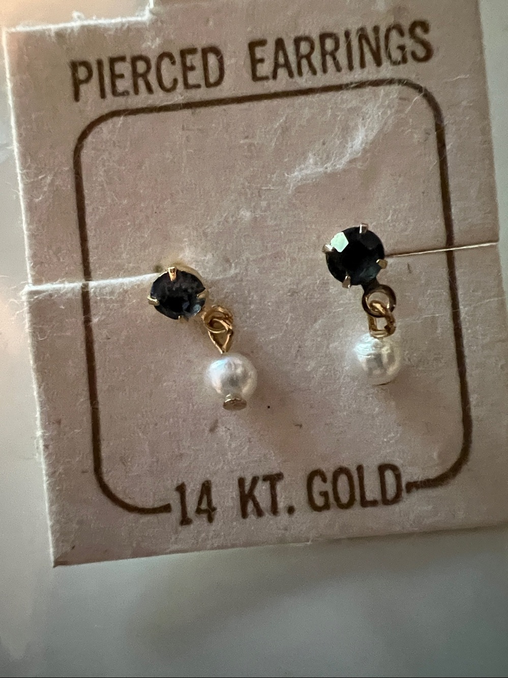 14K Gold Black Crystal and Pearl Drop Stud Earrings